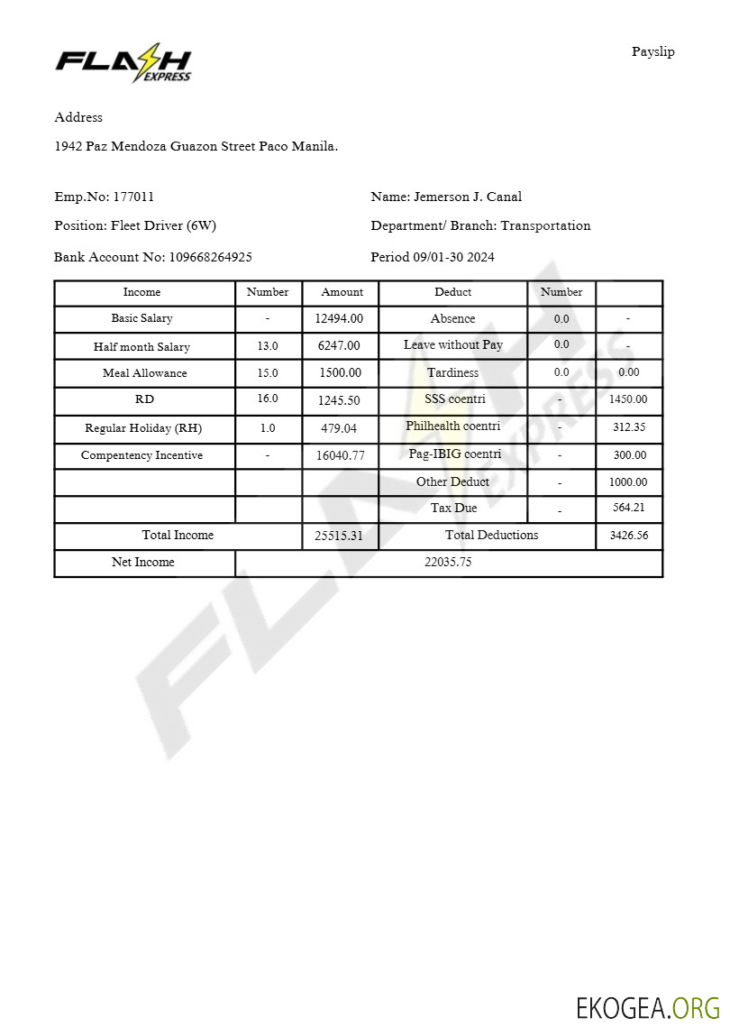 Modèle de fiche de paie Flash Express Co. aux formats Word et PDF.pdf, 2